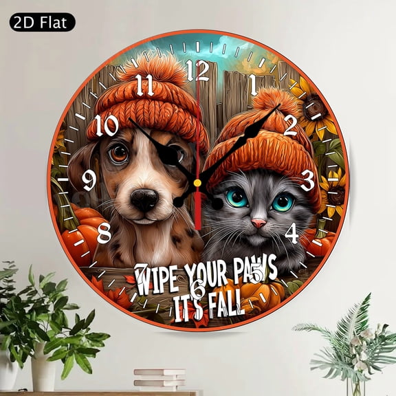 Howdy Cowboy Hat Sunflowers Pumpkin Round Wall Clock Rustic Farmhouse Fall Home Decor