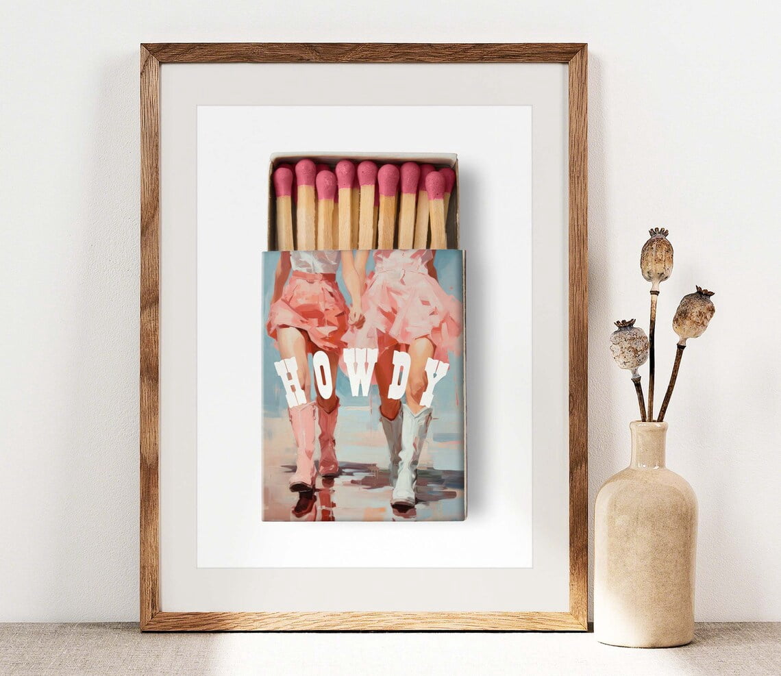 Howdy Cowgirl Matchbox Preppy Pink Boots Western Wall Picture, Unframed ...