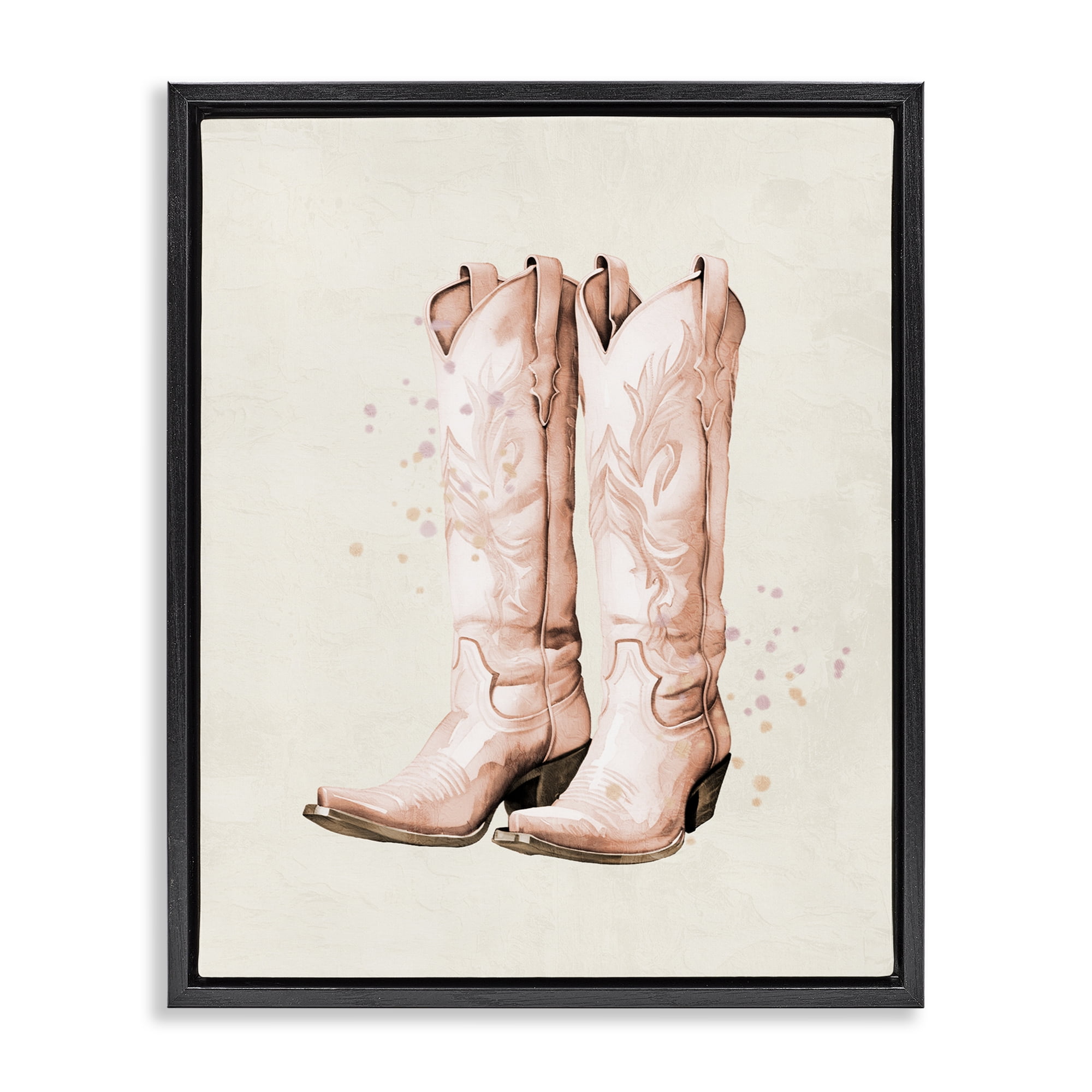 Howdy Cowgirl Pastel Boots Black Framed Floater Canvas Wall Art, design by Kim Allen