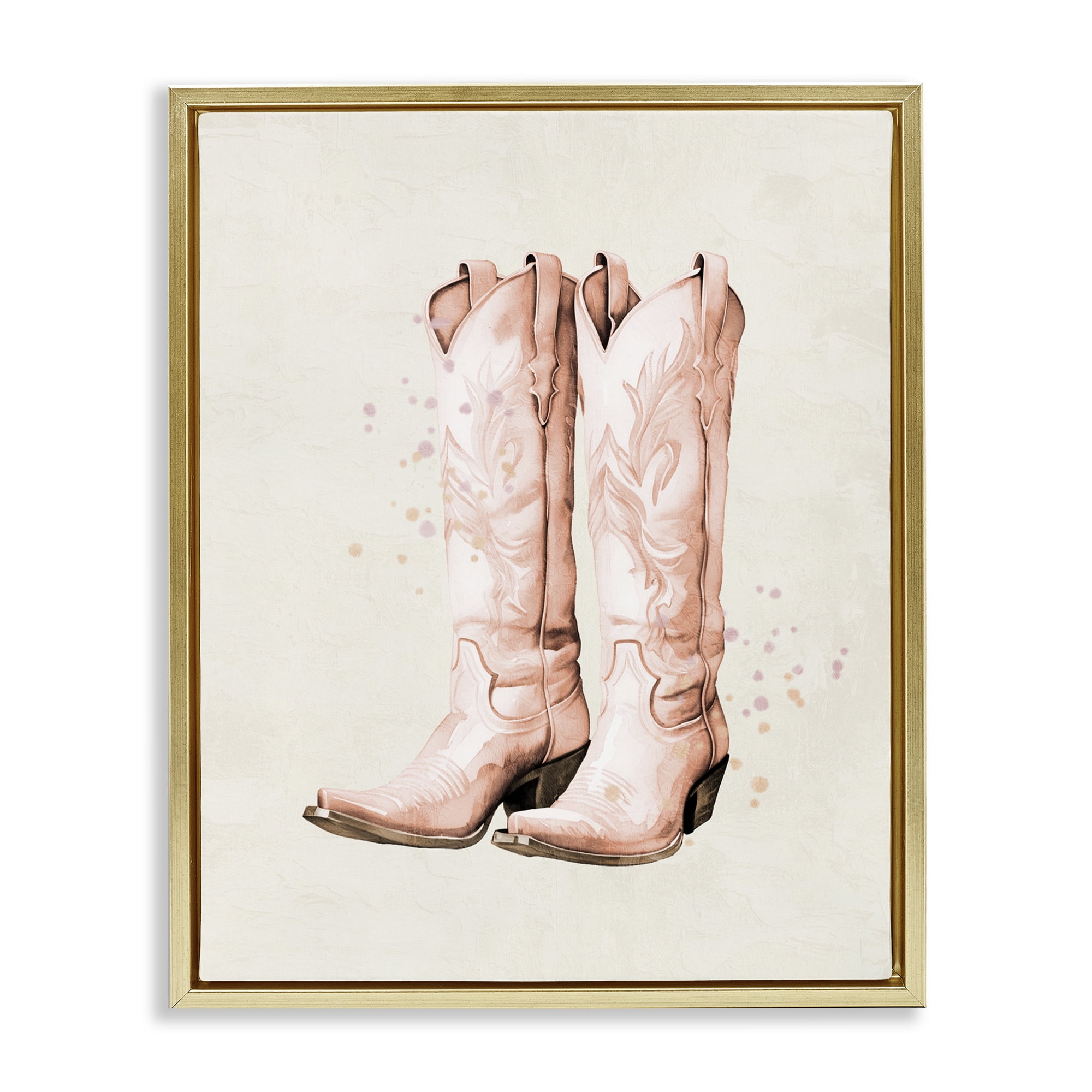 Howdy Cowgirl Pastel Boots Gold Framed Floater Canvas Wall Art, design by Kim Allen