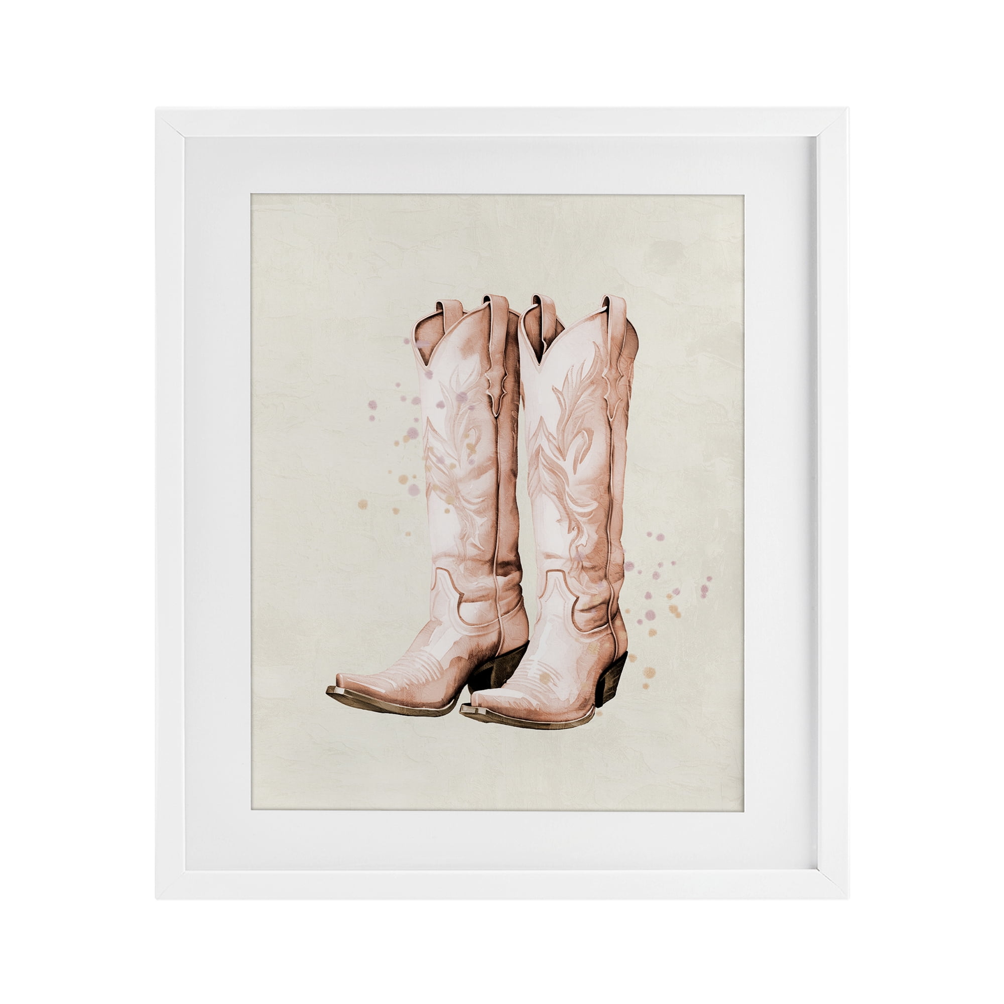 Howdy Cowgirl Pastel Boots White Framed Print Under Glass, design by Kim Allen