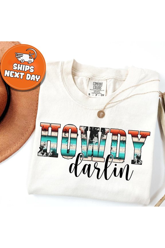 Howdy Darlin Western T-Shirt, Southern Style Tee, Cowgirl Shirt, Country Music Concert Outfit, Rodeo Shirt, Boho Serape Top, Texas Girl Gift