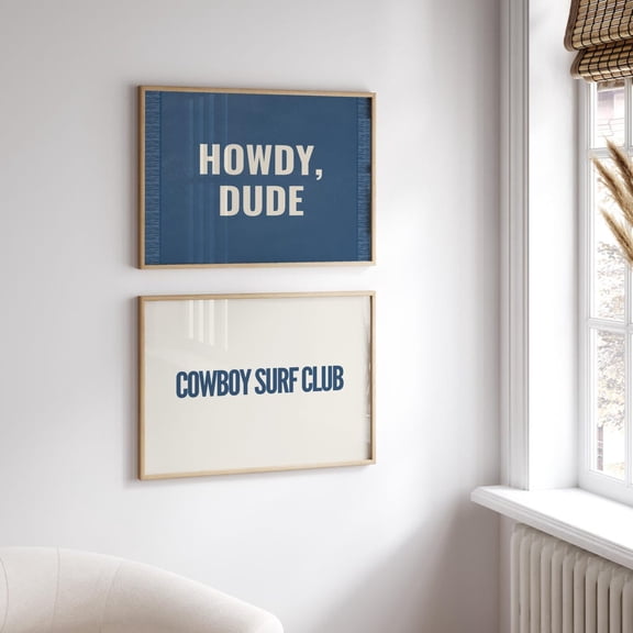 Howdy Dude Cowboy Surf Club Wall Art Print Set Of 2 With Coastal Decor