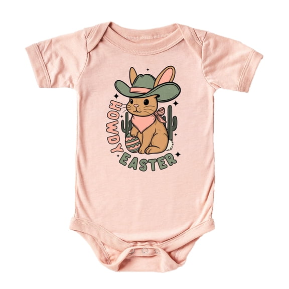 Howdy Easter Bodysuit for Baby Girls Spring Holiday Western Rabbit One-Piece Peach Bodysuit 18 Months