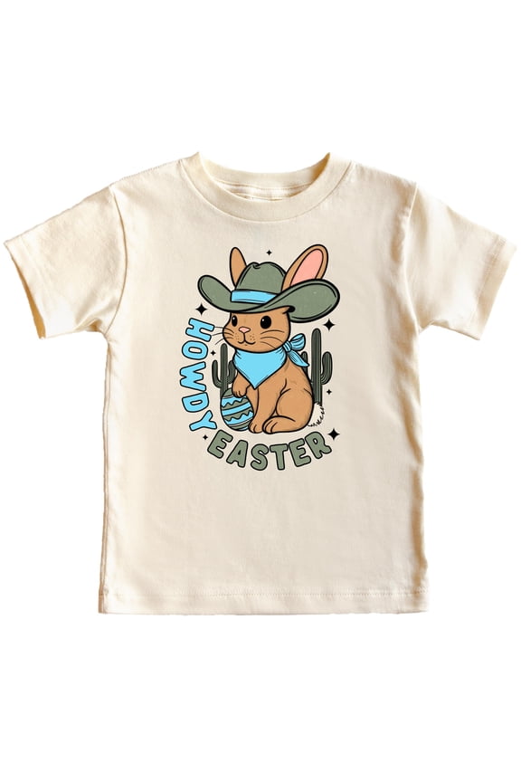Howdy Easter Western Graphic Shirt for Boys Spring Desert Easter Rabbit Tee Natural Shirt Youth Large