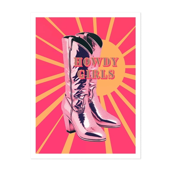Howdy Girls - Typography Cowboy Retro Pop Art Fashion Western Humor Unframed Wall Art Print 5 x 7 inches