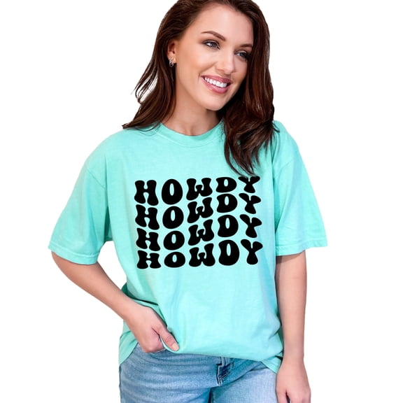 Howdy, Hello or Greeting Expression, Groovy Retro Wavy Text, Chalky Mint Comfort Colors T-Shirt, Small