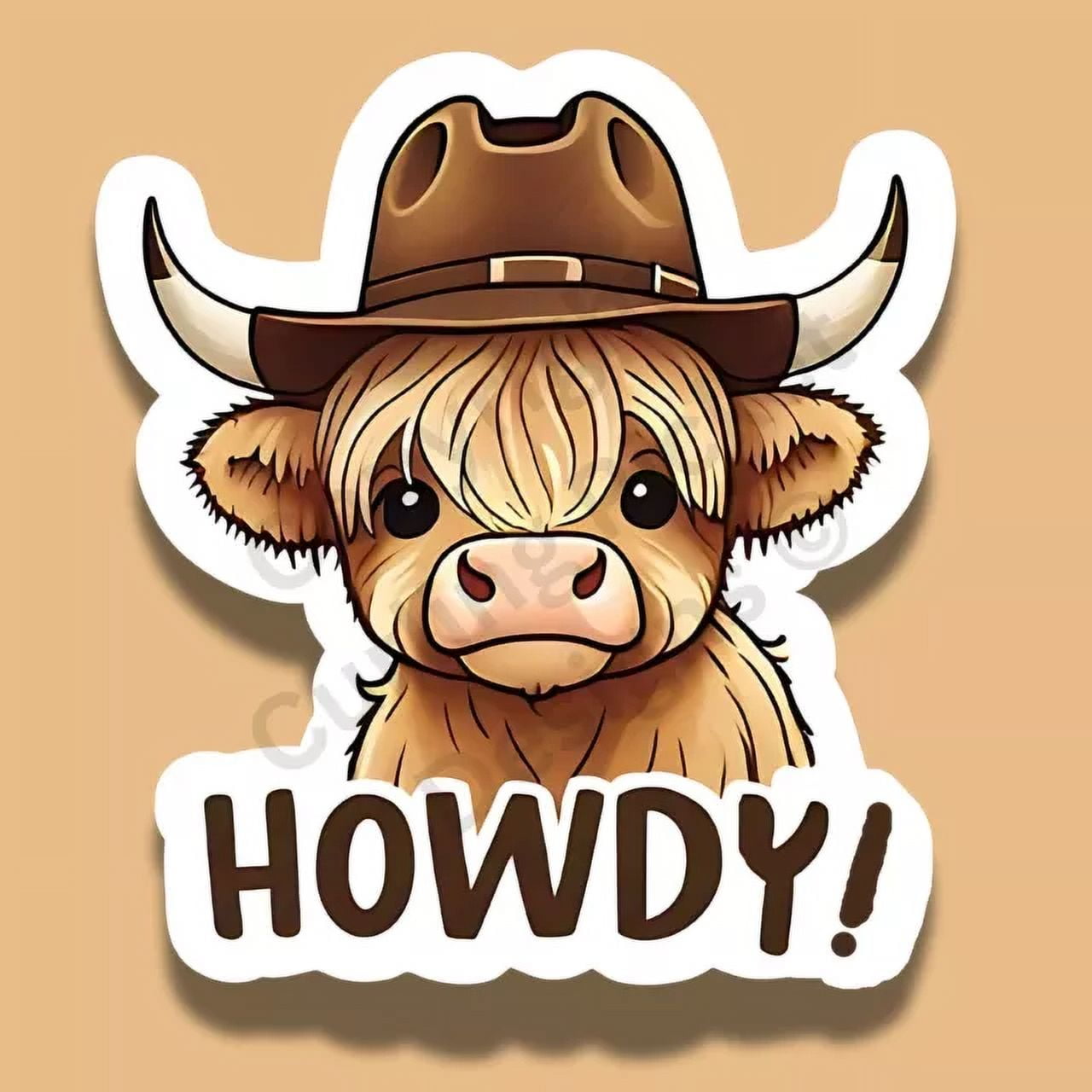 Howdy Highland Cow Wearing A Cowboy Hat Cute Sticker Phone Decal Water ...