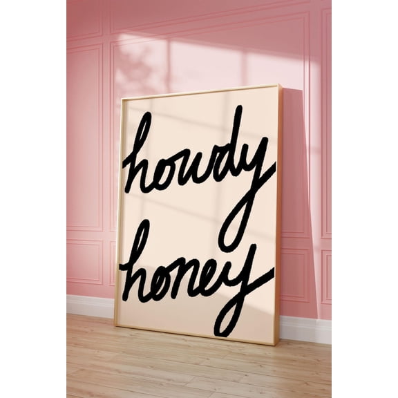 Howdy Honey Art Poster, Black And Cream Hand Drawn Wall Art, Western Boho Cowgirl Poster Neutral Wall Decor Preppy Minimalist Dorm Room Art, Unframed Canvas Size 12x18 F03.1.15l179