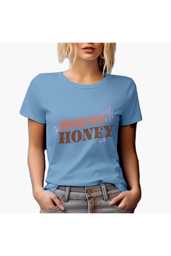 Howdy Honey, Texas or Western Desert Themed Art Merch Gift, Baby Blue T-Shirt, 3XL