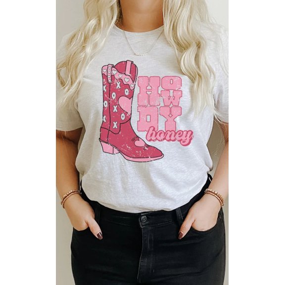 Howdy Honey XOXO Boots Valentines Graphic Tee T-Shirt