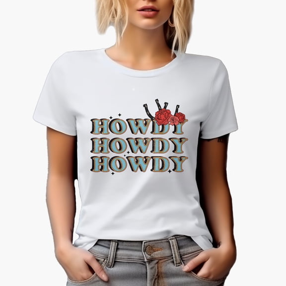 Howdy Howdy Howdy, Retro Western Desert Themed Art Merch Gift, White T-Shirt, Small
