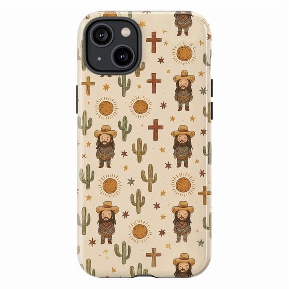 Howdy Jesus! Cute Cowboy & Cactus iPhone Case – Protective Dual Layer Touch Case for iPhone 11 12 13 14 15 16 Pro Max