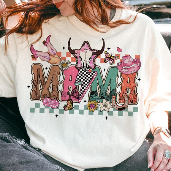 Howdy Mama Western T-Shirt, Cowhide Coquette Mama Tee, Checkered Cowgirl Mom Shirt, Western Style Mother’s Day Gift Tee