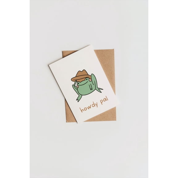 Howdy Pal Greeting Card  Cute Frog Character with Cowboy Hat  Blank Inside, Envelope Included  Perfect for Friends, Any Occasion