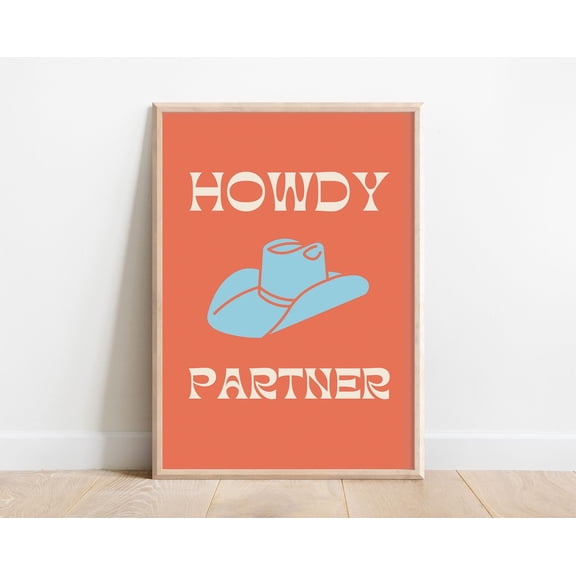 Howdy Partner Print Western Theme Wall Art Playful Nursery Unframed Paper Print