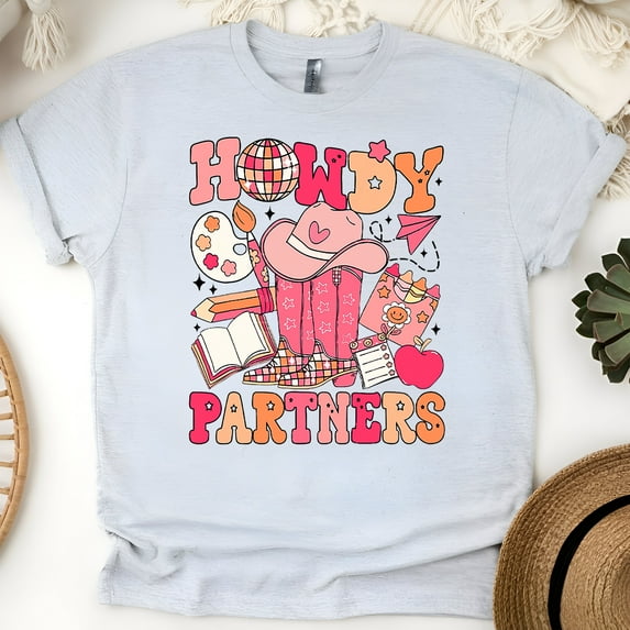 Howdy Partners Western Classroom Shirt – Teacher Cowboy Theme Tee, Ash, Size 2XL