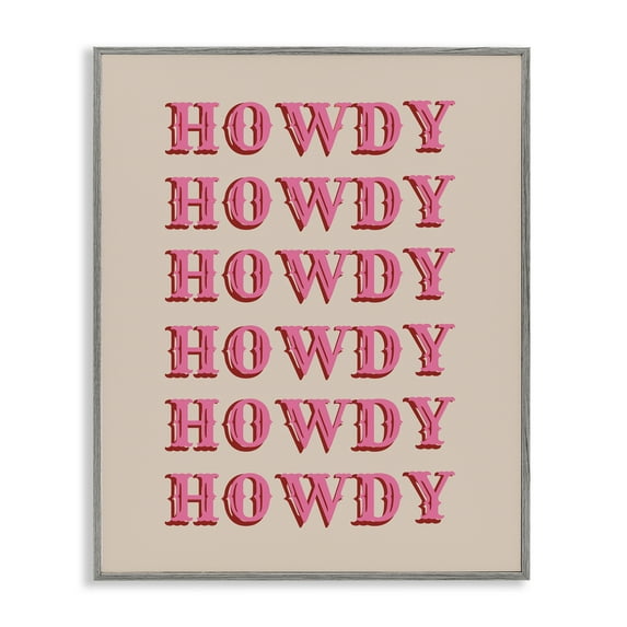 Stupell Industries Howdy Pink Typography Gray Framed Giclee Art, design by CAD Designs, 14 x 11