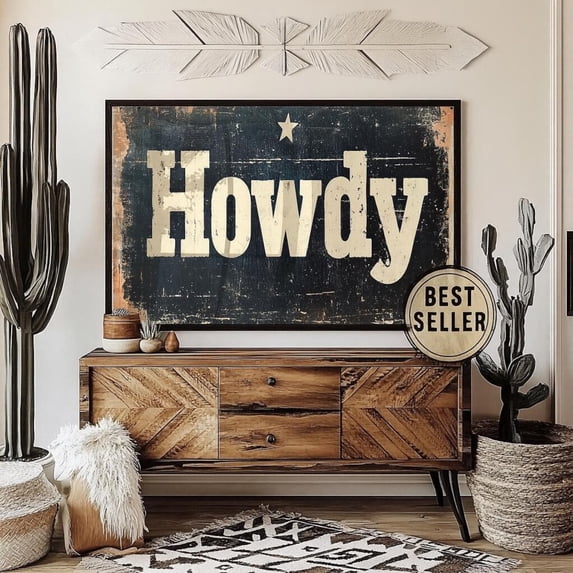 Howdy Poster, Distressed Typography Western Wall Art, Cowboy Bar , Rustic Ranch Decor, Texas Him, Winter Wall Print Home Decor #2973, Unframed Poster Size 16x24