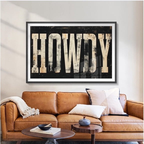 Howdy Poster, Distressed Western Typography Wall Art Home Decor #3014, Stretched Canvas Size 12x18