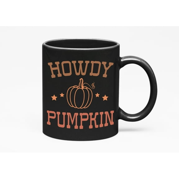 Howdy Pumpkin, Texas State or Texan Fall or Autumn Merch Gift, Black 11oz Ceramic Mug
