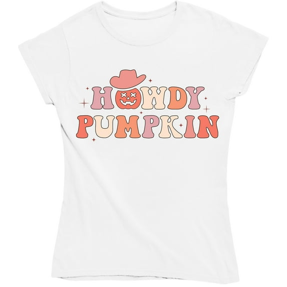Howdy Pumpkin with Cowboy Hat Sparkles Cute Fall Autumn T-Shirt