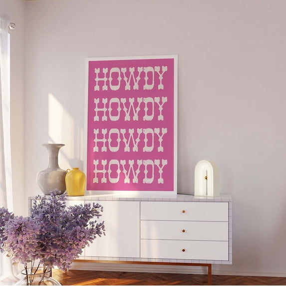 Howdy Retro Cowgirl Wall Art Country Western Trendy Cowboy Wall Art Print, Unframed Canvas 24x36in