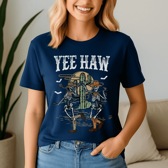 Howdy Retro Desert Dancing Skeleton Cowboy Boots Hat Western Shirt, Skeleton Pumpkin Tshirt, Turkey Santa Dancing,Halloween Tee