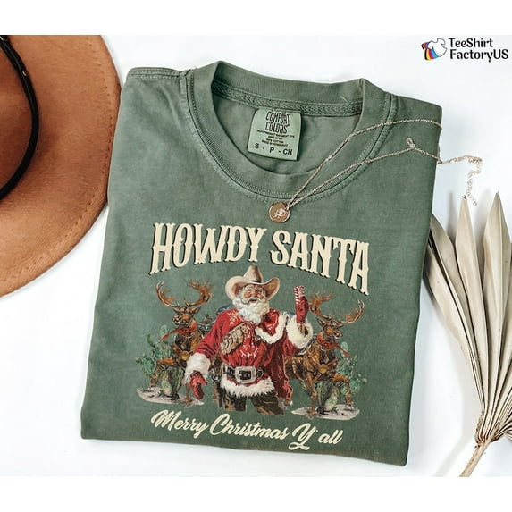 Howdy Santa Western Shirt, Vintage Santa Christmas Shirt, Western Christmas Shirt