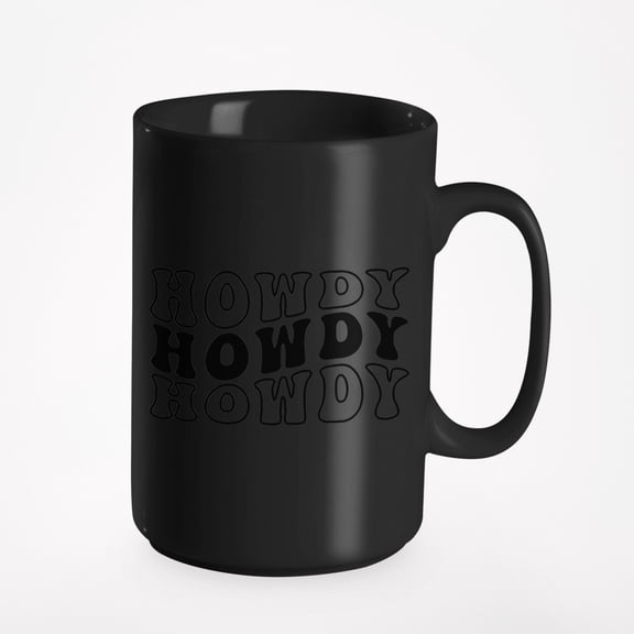 Howdy, Short, How Do Ye, Hello or Greeting Expression Themed, Groovy Retro Wavy Text Merch Gift, Black 15oz Ceramic Mug