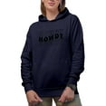 thumbnail image 1 of Howdy, Short for How Do Ye, Hello or Greeting Expression Themed, Groovy Retro Wavy Text Merch Gift, Navy Blue Hooded Sweatshirt or Hoodie, Medium, 1 of 5