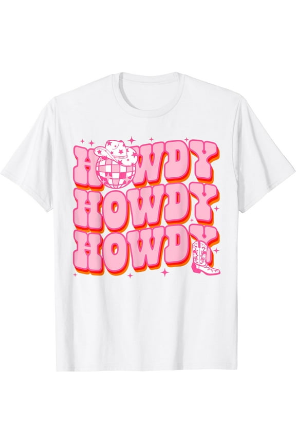 Howdy Southern Western Girl Country Rodeo Pink Disco Cowgirl T-Shirt