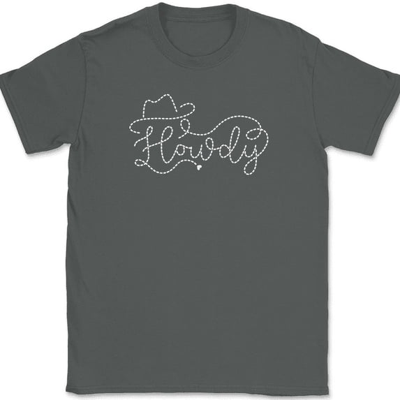 Howdy T-Shirt Funny Cowboy Cowgirl Boots Country Music Graphic Tee - Charcoal, XL