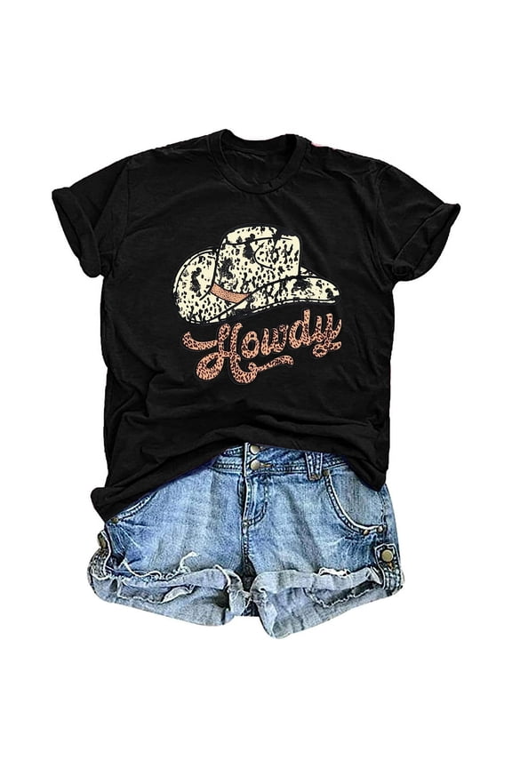 Howdy T-Shirt Women Cowgirl Shirt Vintage Rodeo Western Shirt Country Music Graphic Shirt Summer Short Sleeve Tee Tops