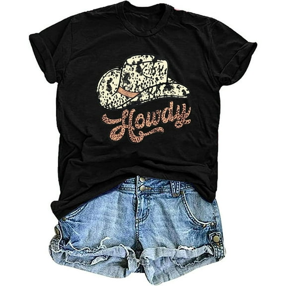 Howdy T-Shirt Women Cowgirl Shirt Vintage Rodeo Western Shirt Country Music Graphic Shirt Summer Short Sleeve Tee Tops