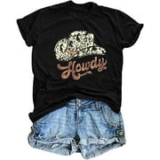 Howdy T-Shirt Women Cowgirl Shirt Vintage Rodeo Western Shirt Country Music Graphic Shirt Summer Short Sleeve Tee Tops