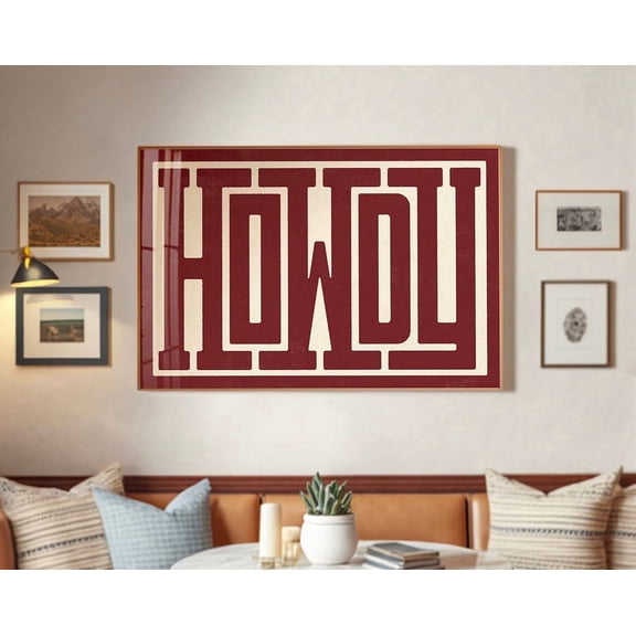 Howdy Typography Art Print Maroon Western Decor Southwestern Wall Art Texas A&M Dorm Aggies Art Southern Home Art Ranch Wall Decor