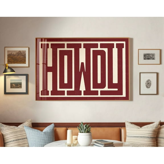 Howdy Typography Art Print Maroon, Western Decor, Southwestern Wall Art, Texas A&M Dorm, Aggies Art, Southern Home Art, Ranch Wall Decor Wall Art, Modern Wall Decor, 24x36 UNFRAMED