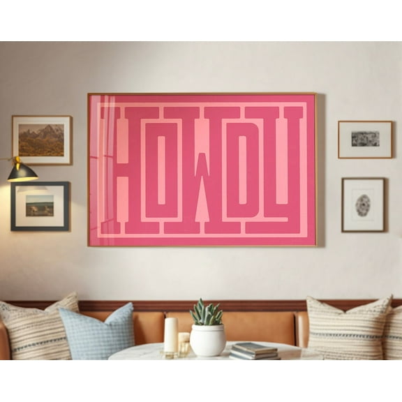 Howdy Typography Art Print Pink, Western Decor, Southwestern Wall Art, Eclectic Living Room, Boho Poster, Maximalist Wall Decor, Bright Pink Wall Art, Modern Wall Decor, 8x12 UNFRAMED