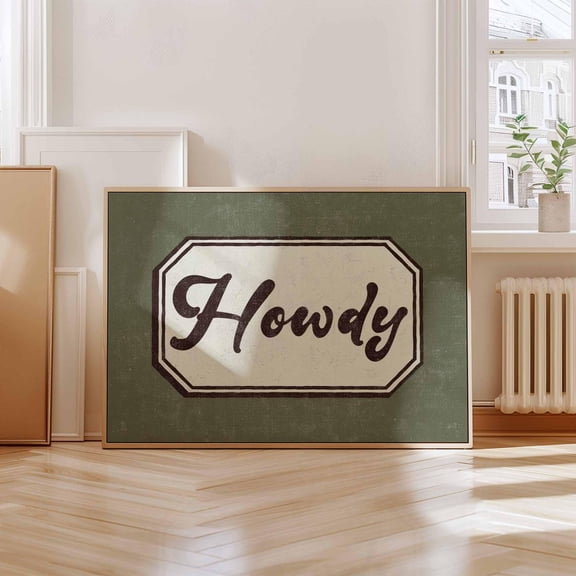 Howdy Western Quote Print, Retro Green Typography Wall Art