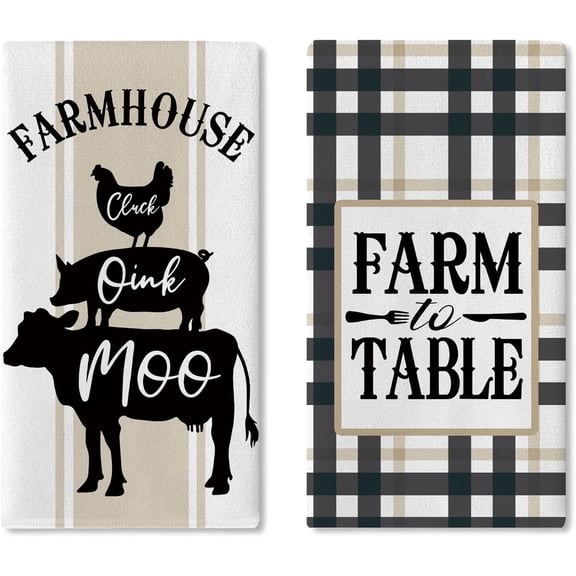 Howdy Y‘All Western Cowboy Kitchen Dish Towels Set of 2, Black White Bull Skull Hat Boot Cactus Drying Hand Towel Baking Cooking Cloth, Rustic Country Bathroom Home Decoration 18'' x 26''