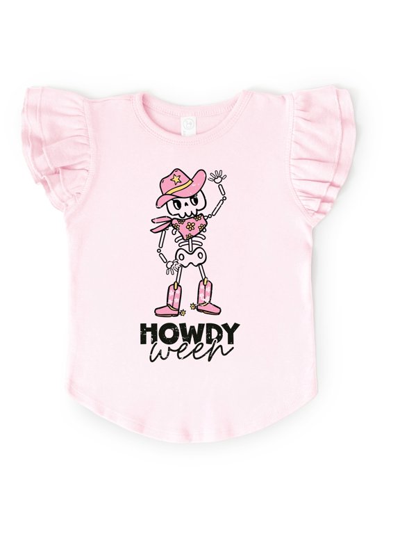 Howdyween Skeleton - Kids Flutter Sleeve Tee