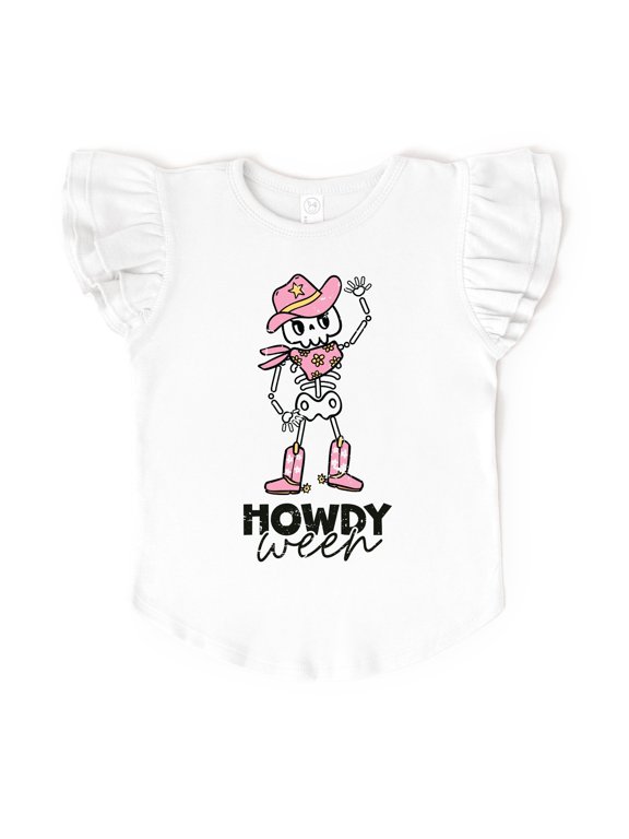Howdyween Skeleton - Kids Flutter Sleeve Tee