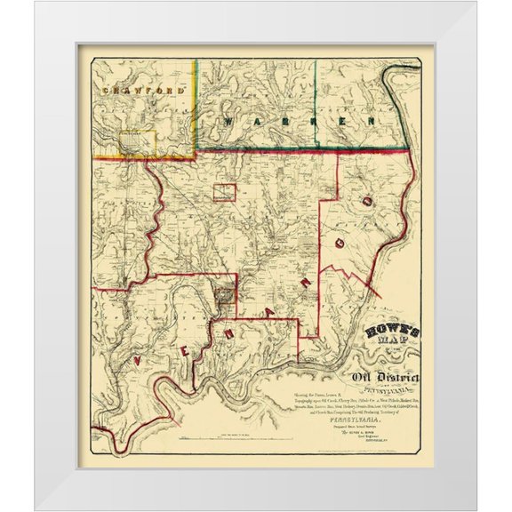 Howe 12x14 White Modern Wood Framed Museum Art Print Titled - Oil Districts Pennsylvania with Landowners
