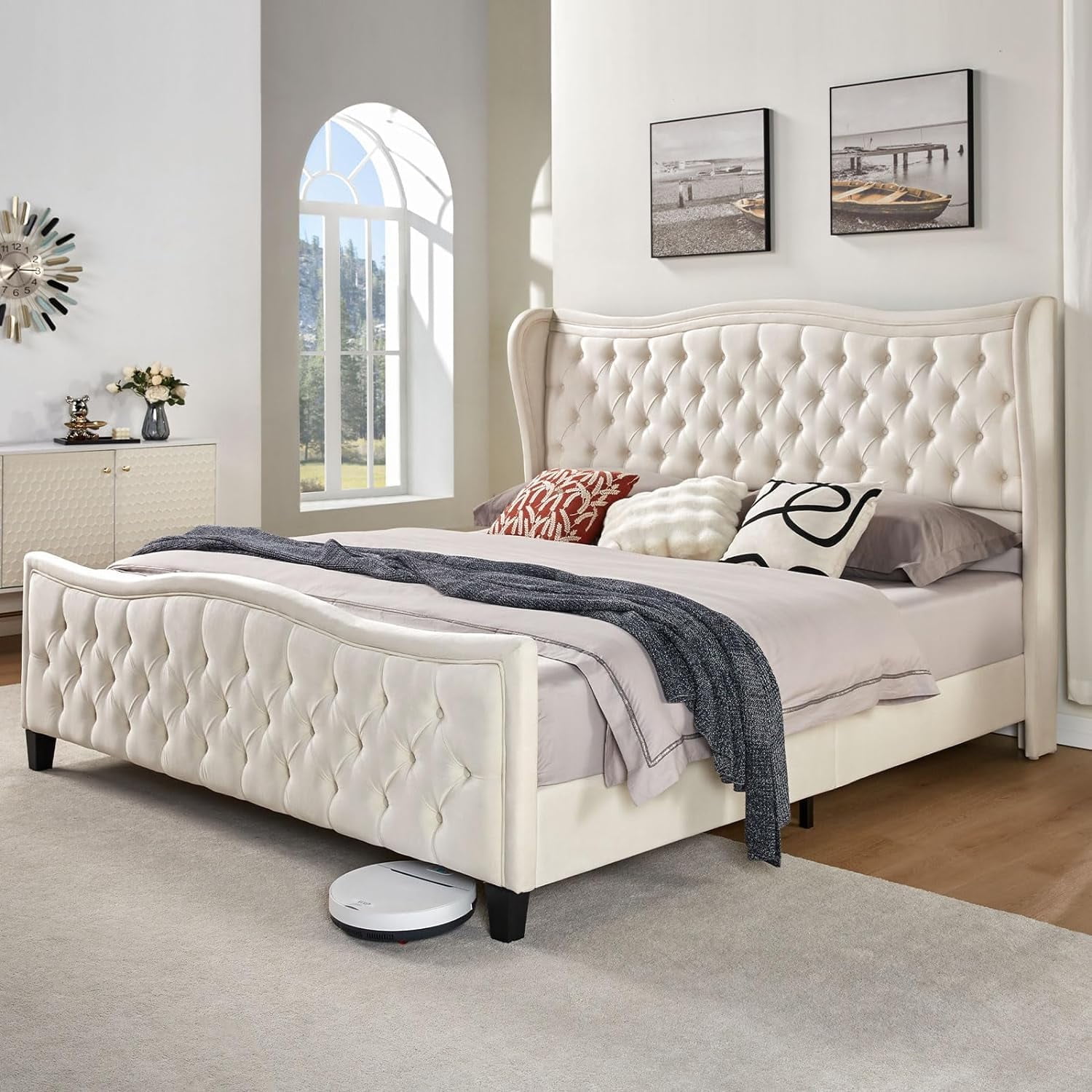 VANACC Queen Size Platform Bed Frame, Wavy Velvet Upholstered Bed with — free download