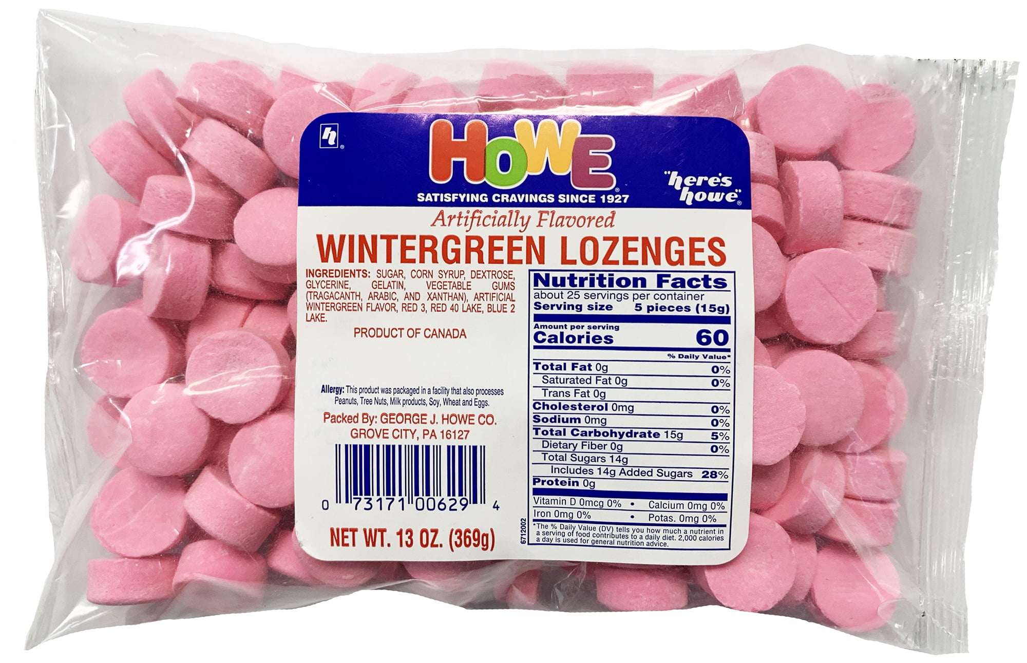 Howe Wintergreen Lozenges Candy, 13 oz