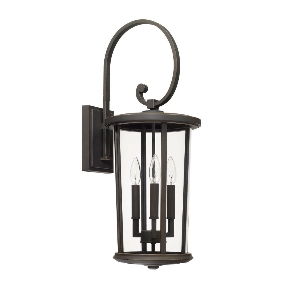 Oiled Bronze 3-Light Outdoor Wall Lantern with Clear Glass