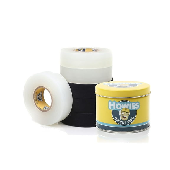 Howies Hockey Tape 6 Roll Pack - Cloth (1 Inch by 24yds) Clear/Poly (1" x 30yds) (Choose Your Colors) White, Black, Clear (3 Black / 3 Clear) Free Tape TIN