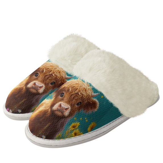 Solutra Fluffy Cute Winter Animal Slippers - Women's & Men's Funny Cow Slippers (2.5/3 UK