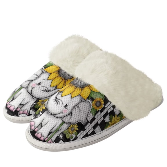 Chririnla Cute Elephant Plush House Shoes for Women Warm Sunflower Fuzzy Slippers with Anti-Skid Sole Sneaker Slippers for Indoor & Outdoor